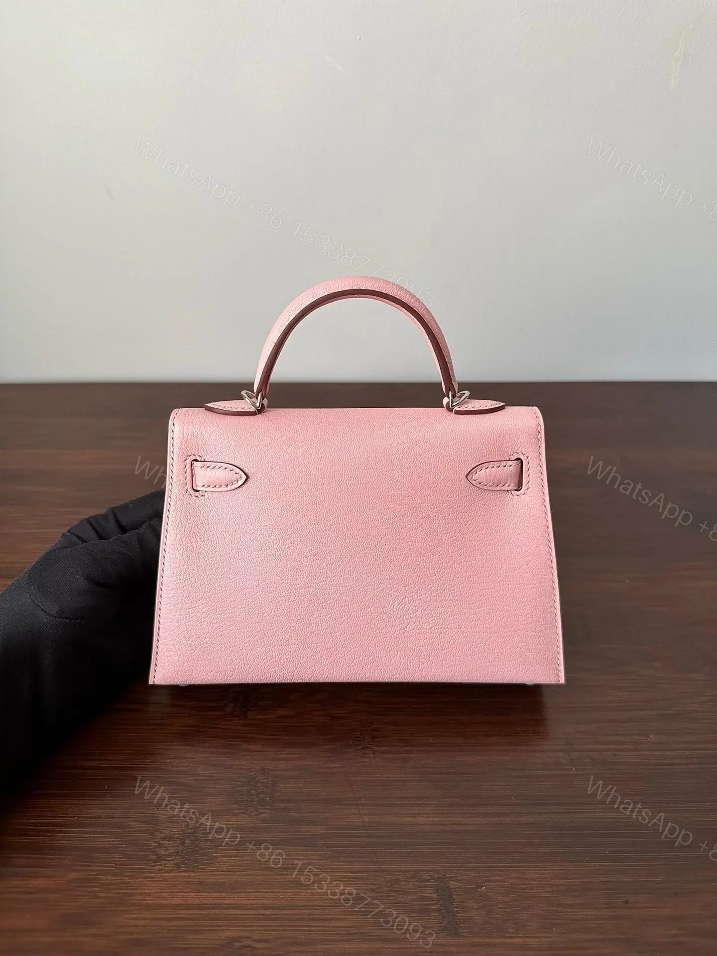 View 3 of HN Mini Kelly 20 bag in Rose Sakura leather with silver hardware