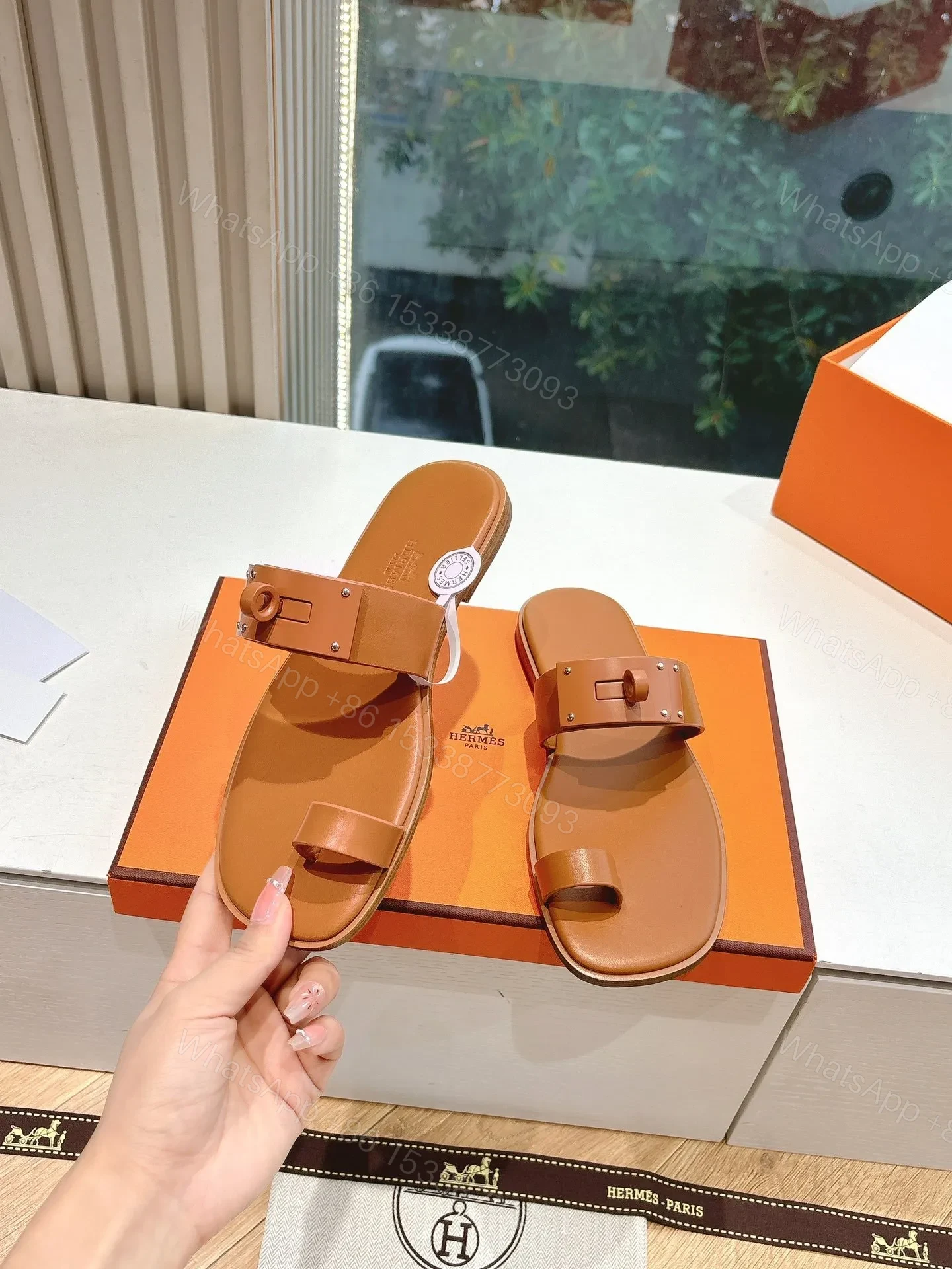 View 6 of Hermes Women Tan Leather Sandals
