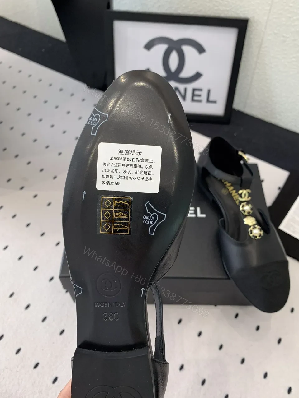 View 9 of Chic Black Slingback Sandals with Gold Charms - All-Day Comfort