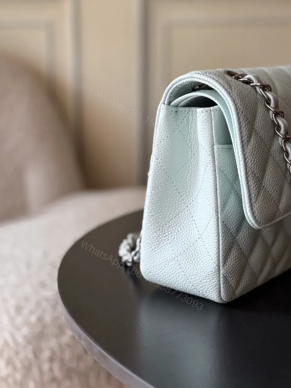 View 8 of Soft Hourglass Quilted Bag in Pale Blue - Everyday Luxury