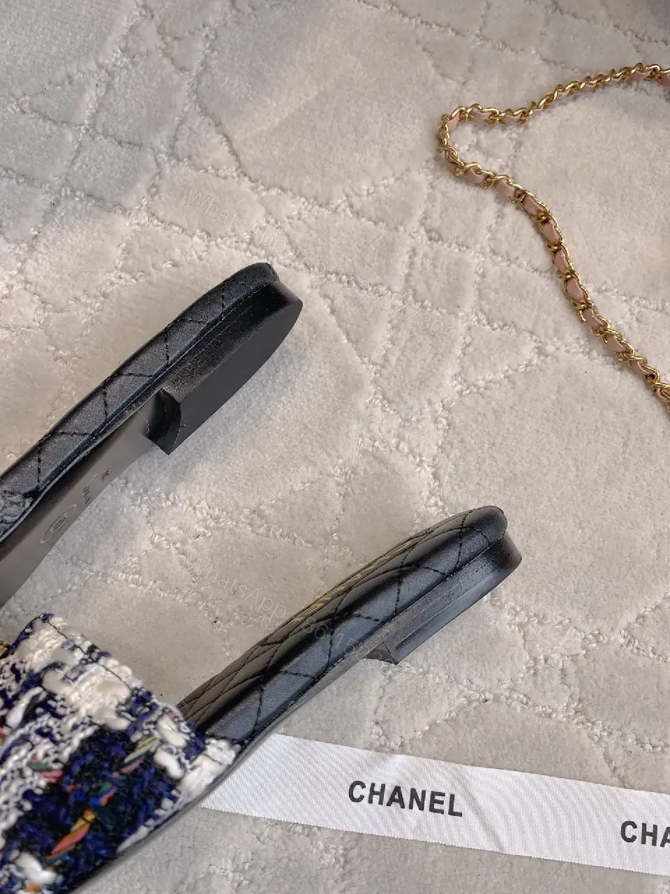 View 5 of Textured Tweed Slide Sandals with Interlock Detail