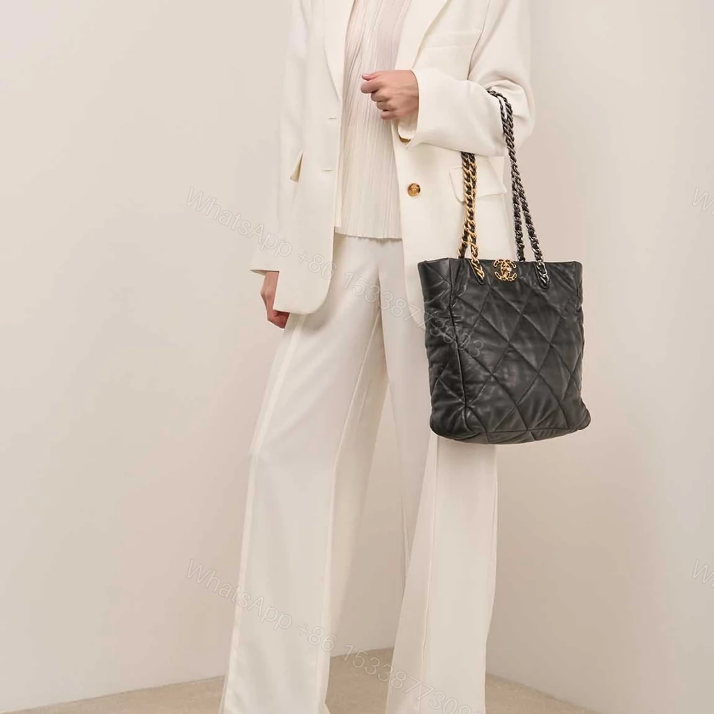 View 7 of Chanel 19 Shopping Bag Quilted Leather Medium In Black 30cm