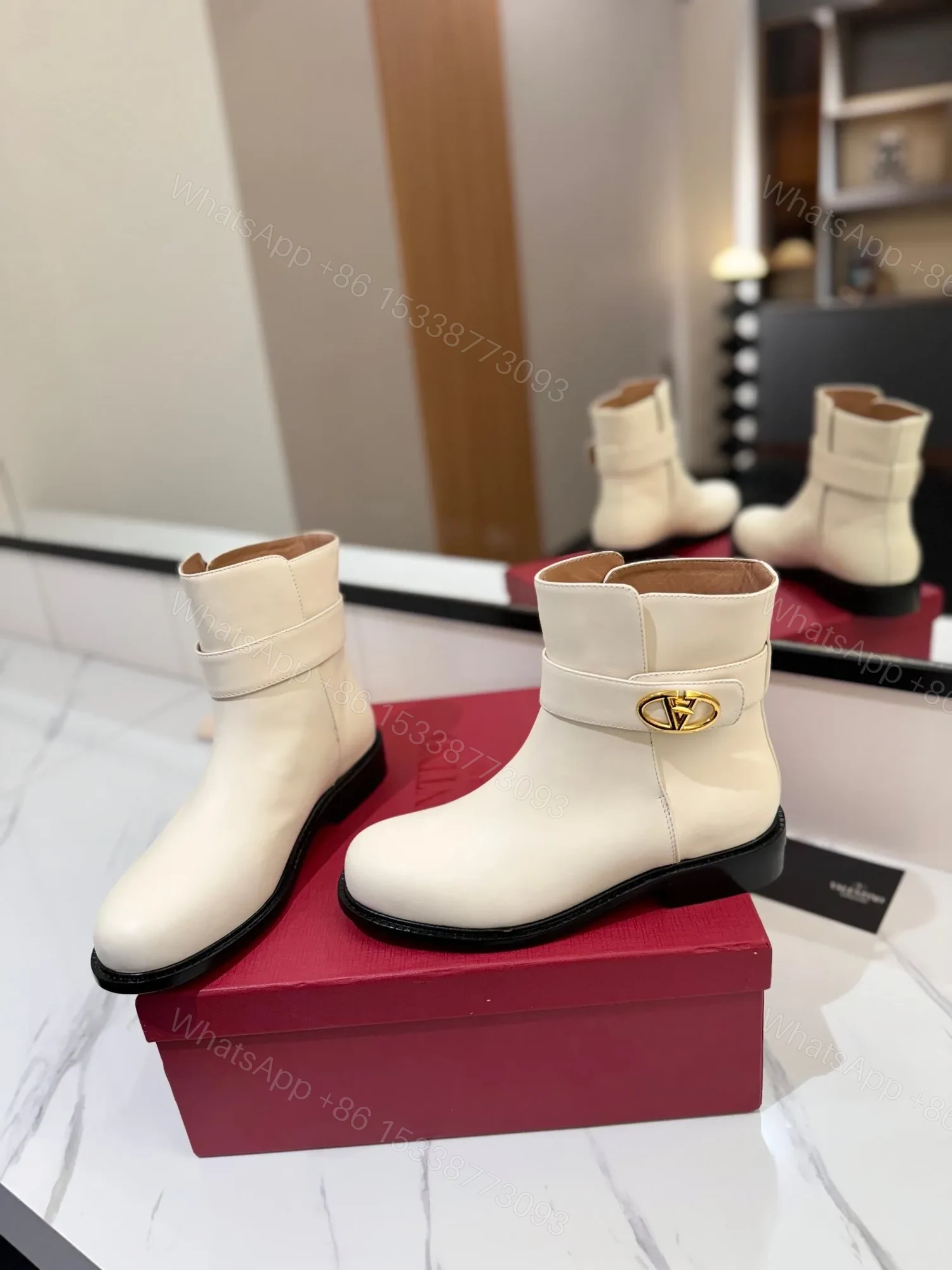 View 6 of Valentino Women Ivory Leather Ankle Boots