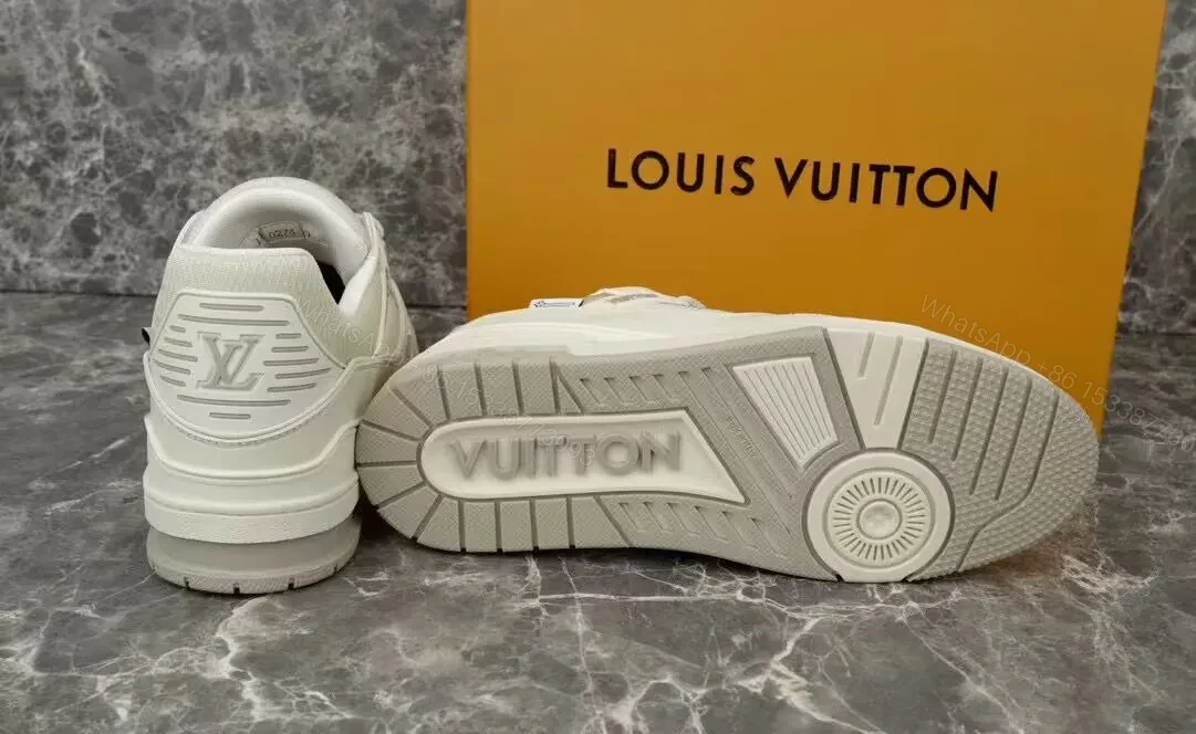 View 5 of White Leather-Trim Hiker Sneakers with Subtle Monogram Accents