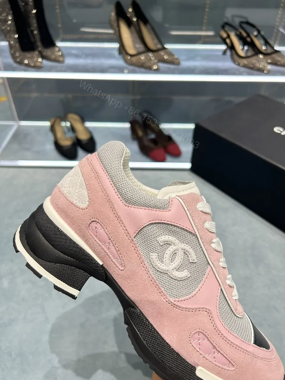 View 5 of Pink Mesh Ballerina-Style Sneaker with Luxe Quilted Detail