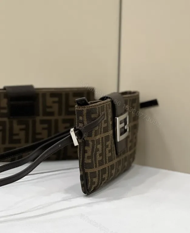 View 8 of Brown Monogram Denim Clutch: Luxe Leather-Trim, Crossbody + Envelope Carry