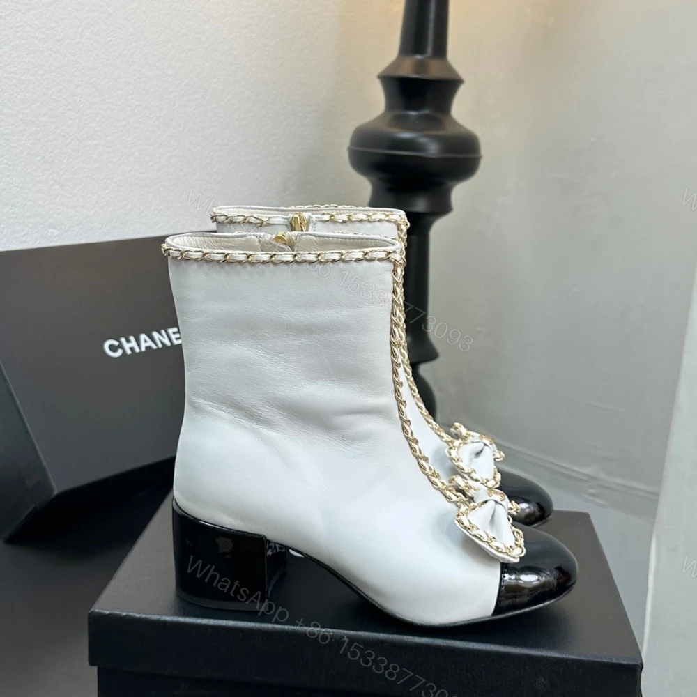 View 2 of CHANEL RIBBON CHAIN BOOTS WHITE