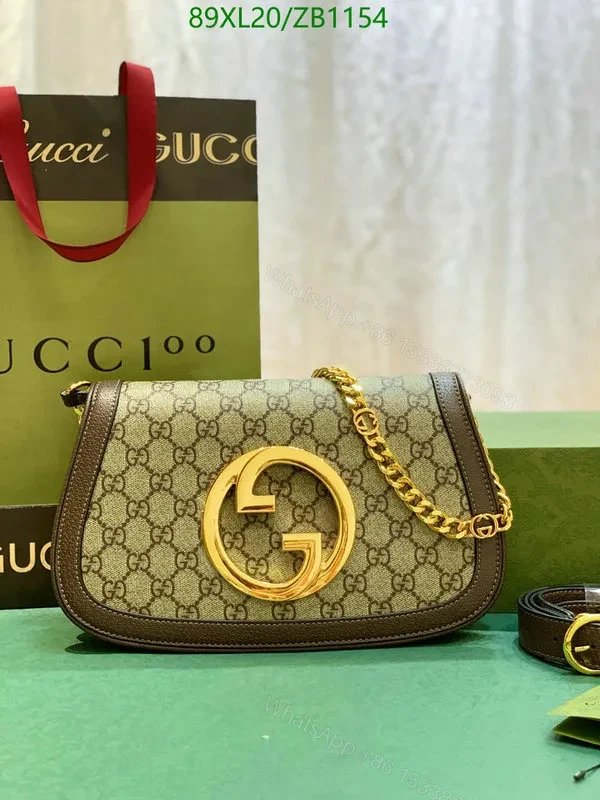 Gucci Faux Blondie Canvas Shoulder Bag with Brown Leather Gold Hardware RX52DZ — view 1