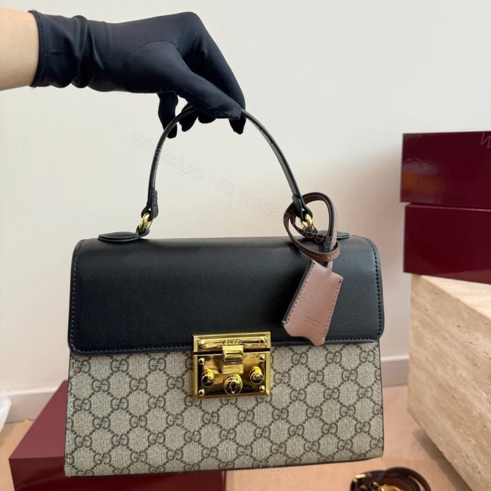 View 2 of Gucci Padlock GG Supreme Top Handle Bag Black And Beige 28Cm 453188 KLQJG 9785
