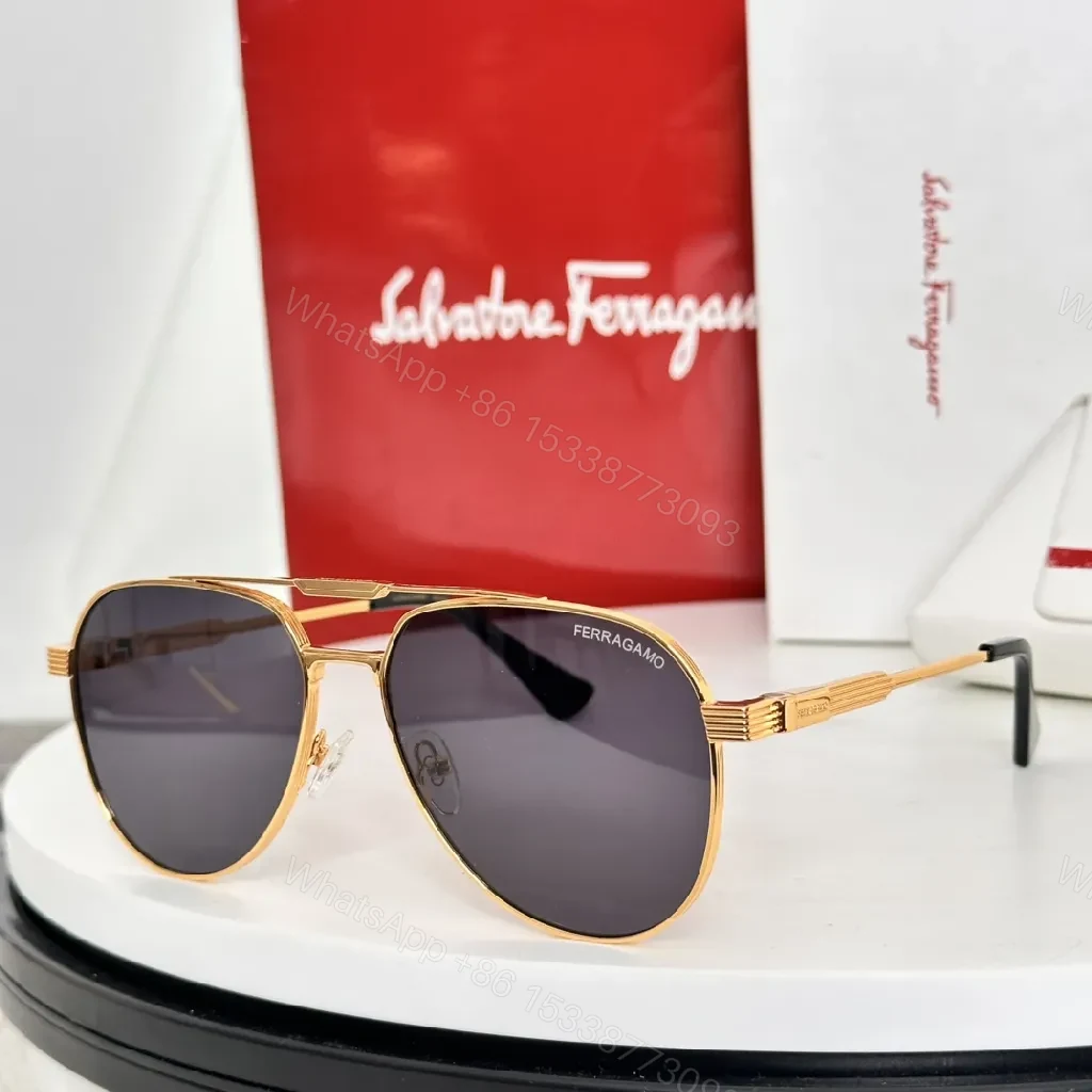 View 8 of Silver Titanium Aviators: Luxe Gradient Lenses, Modern Ferragamo-Style