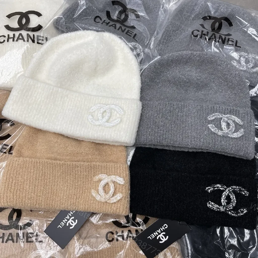 View 10 of Gray Knit Beanie, Plush Fleece, Couture-Inspired Emblem