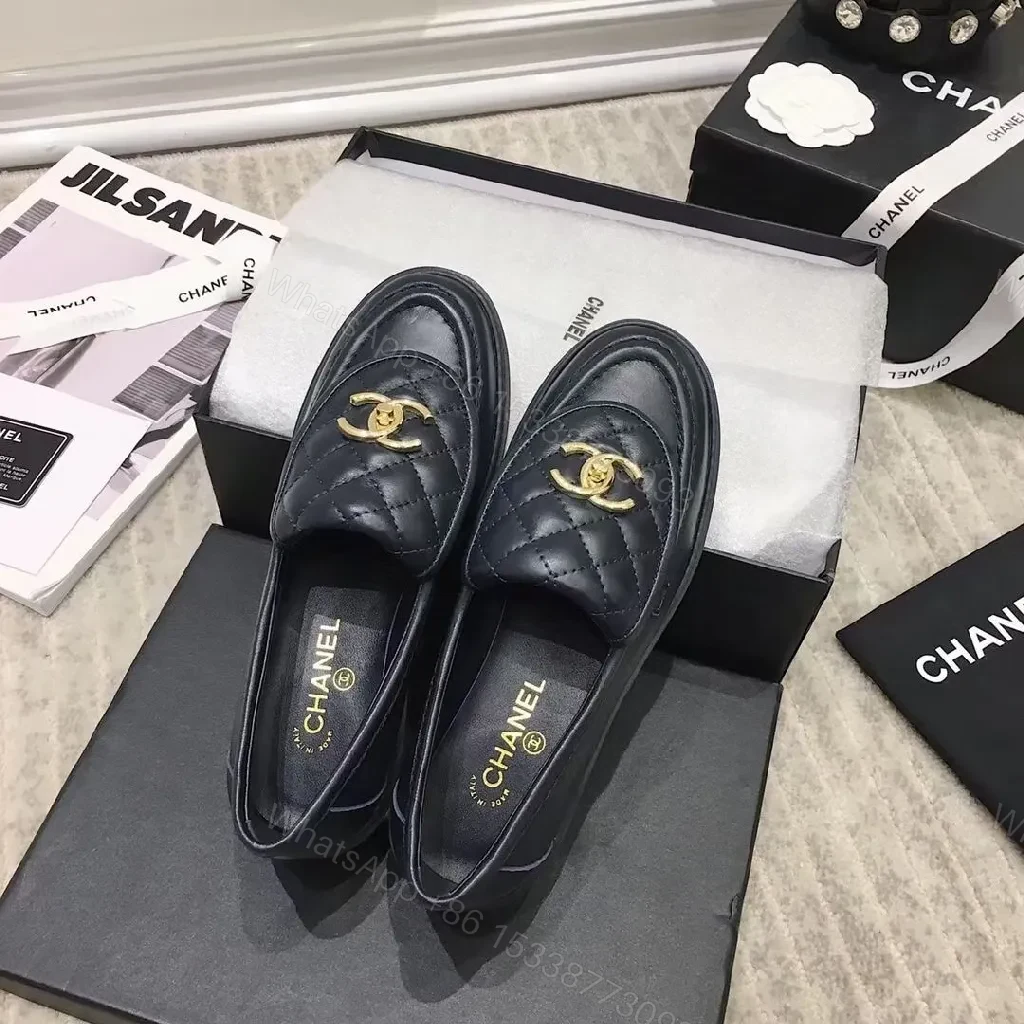 View 4 of Quilted Leather Loafers + Gold Logo - Dressy-Casual Comfort