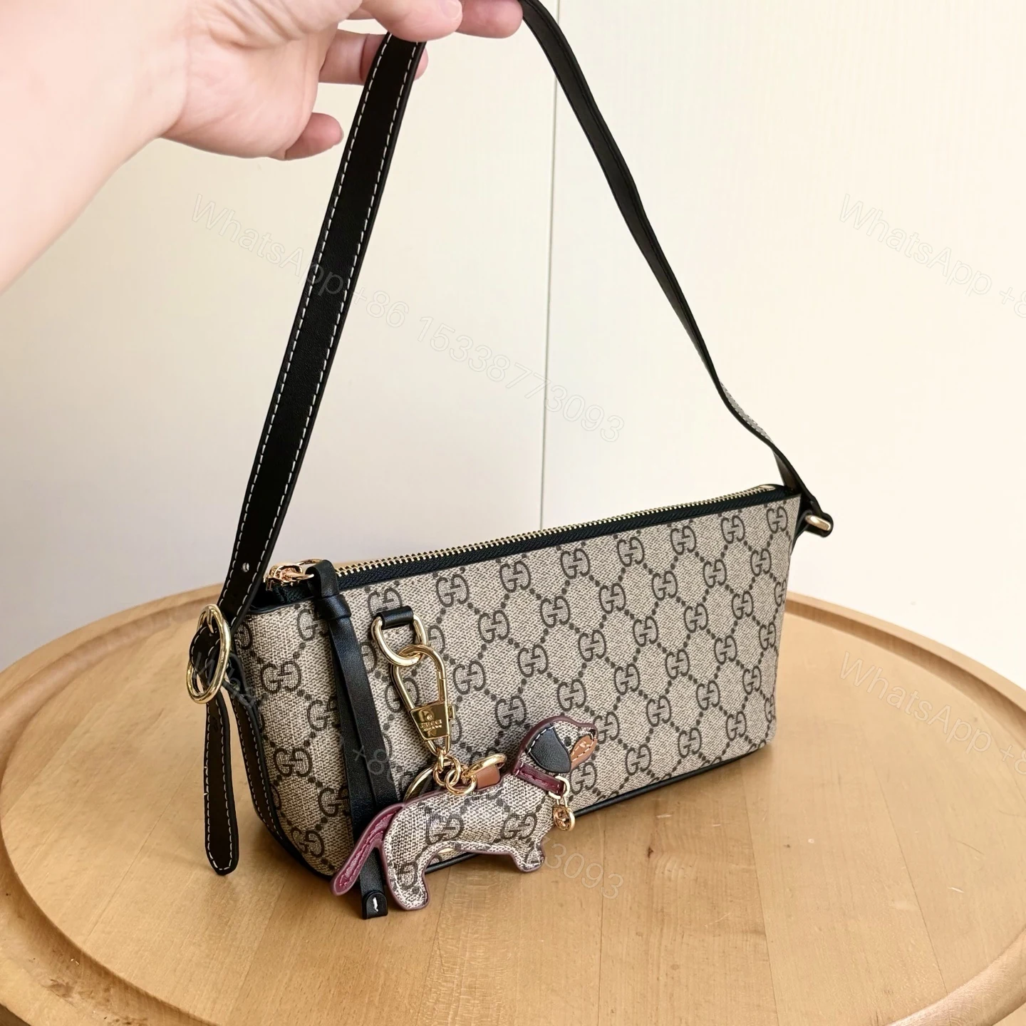 View 3 of Gucci Gg Emblem Small Shoulder Bag Beige And Dark Brown 22Cm