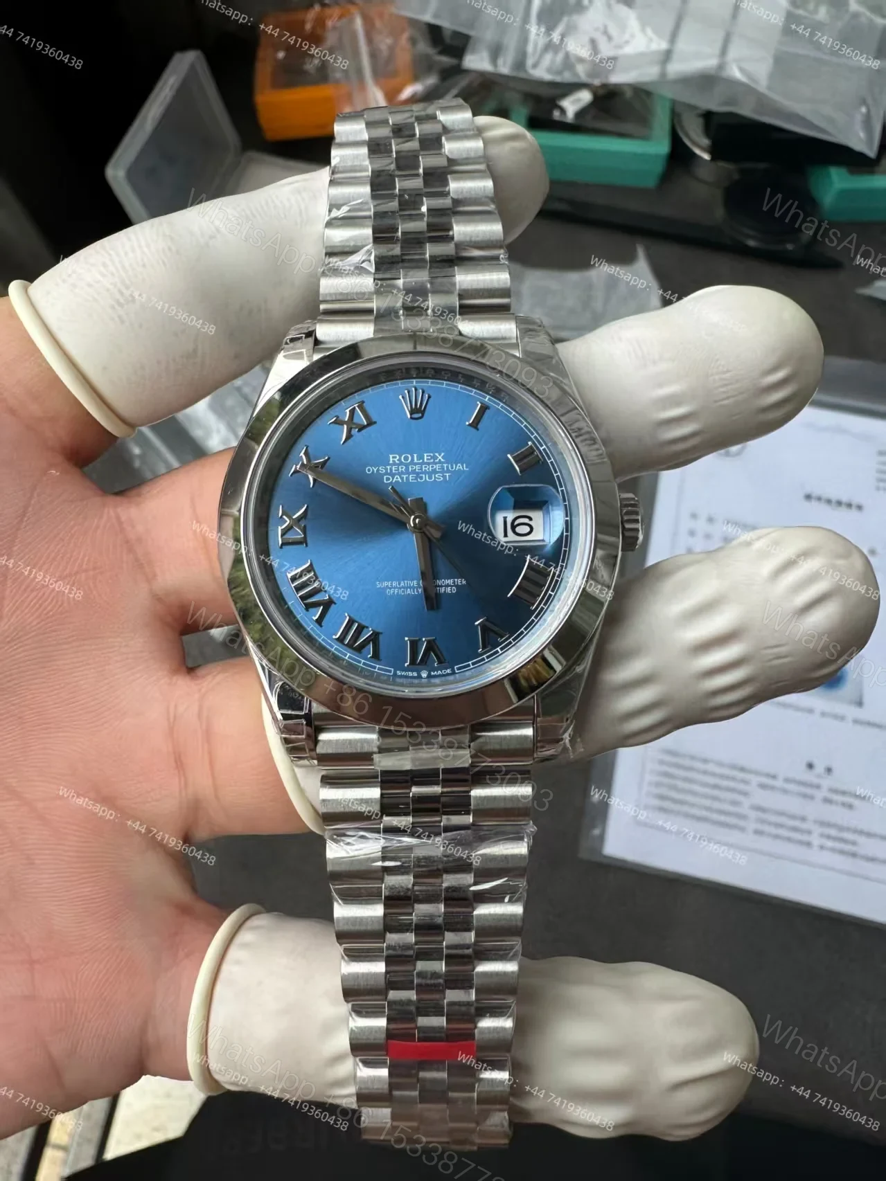 View 2 of Rolex Datejust M126300-0018 1:1 Replica Azzurro Blue Roman Dial Jubilee 41MM 3235 Movement Super Clone Watch