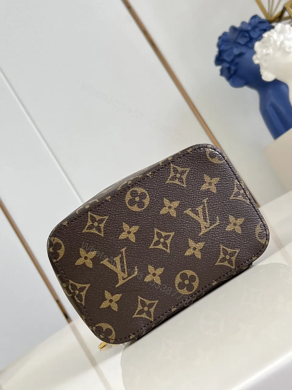 View 2 of Brown Monogram Canvas Compact Pouch with Gold Hardware Clutch