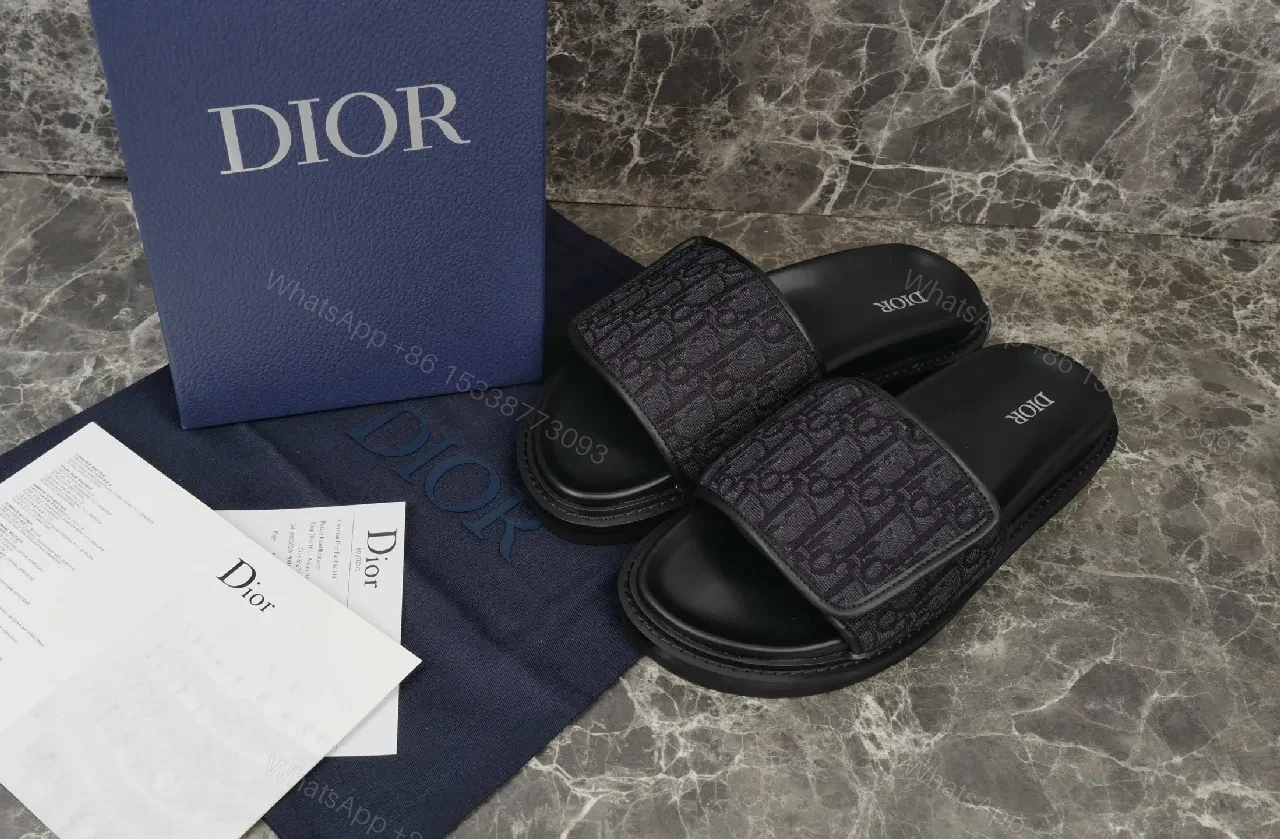 Black Mono Slide: Textured Strap Luxury Slides — view 1