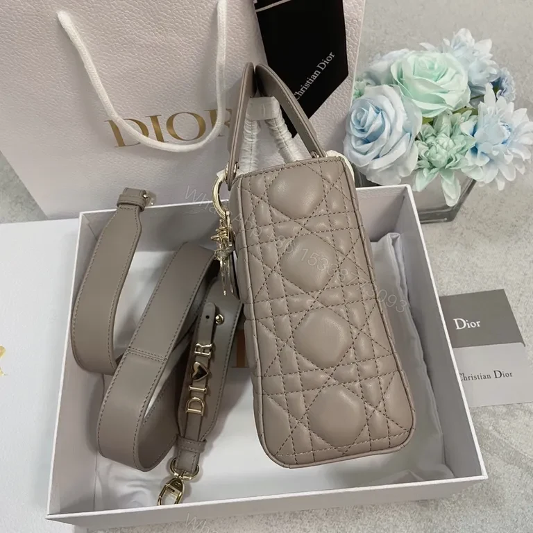 View 4 of Taupe Quilted Satchel: Luxe-Dior Inspired, Gold Hardware, Everyday Elegance