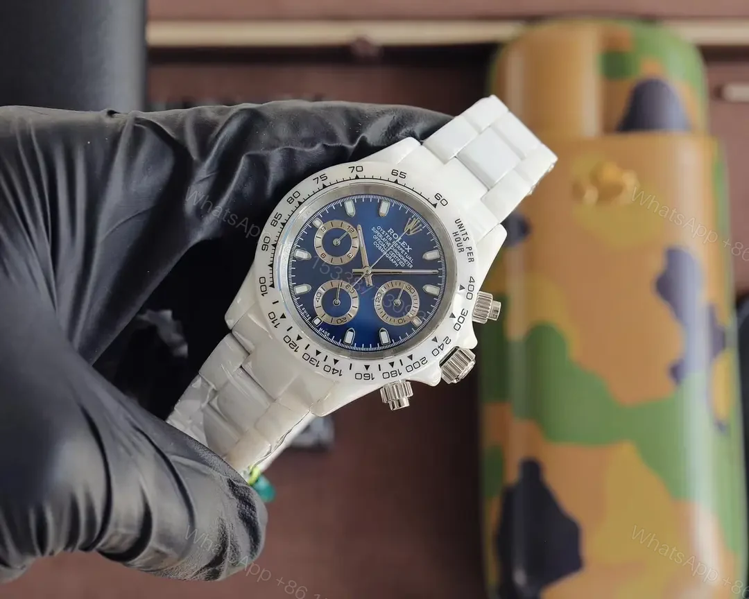 View 3 of Premium blue ceramic daytona replica 40MM White Ceramic Edition RG-DAYTONA-WHITE-CERAMIC-BLUE