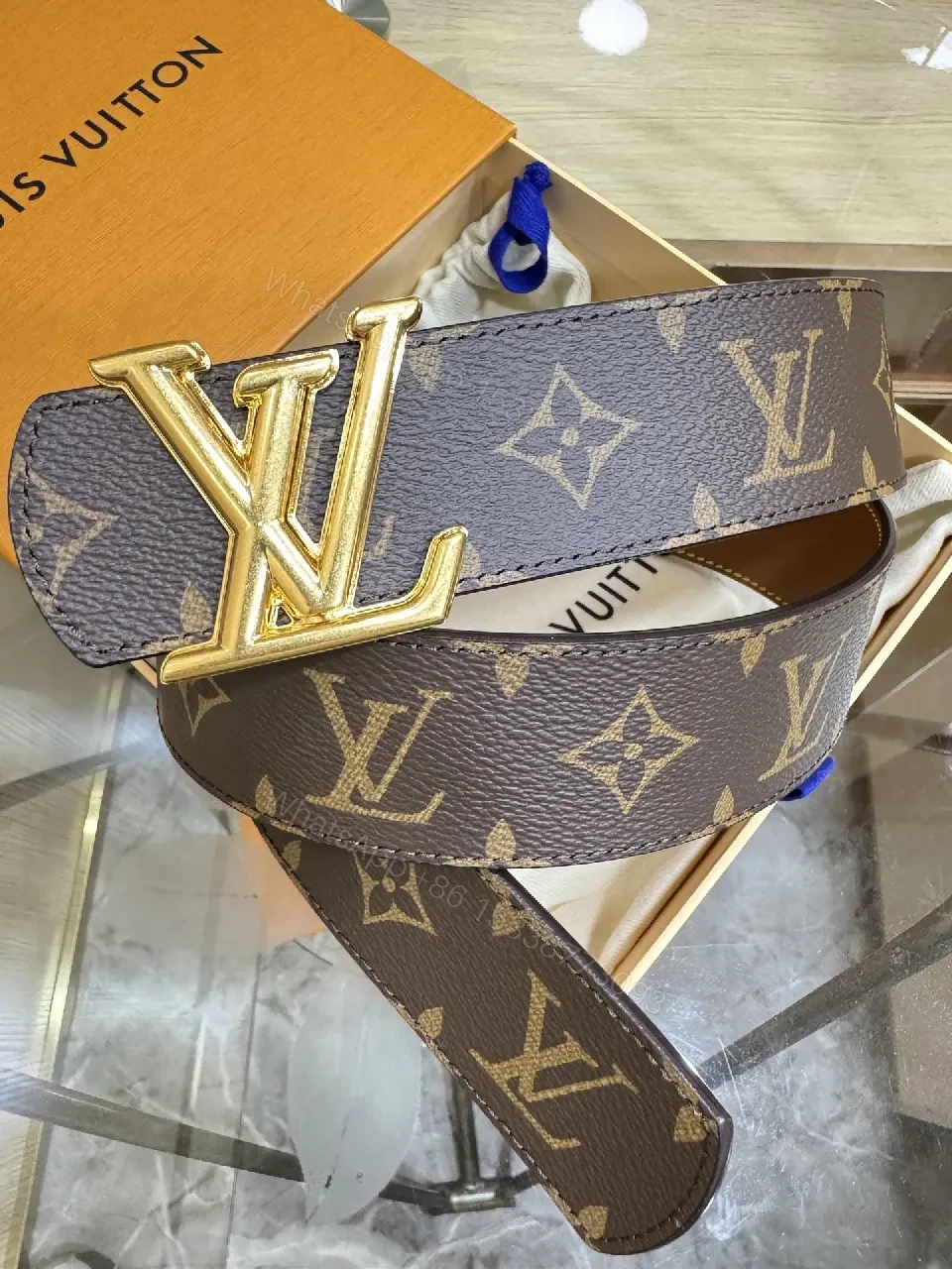 View 7 of Chic Monogram Belt with Gold Buckle - Premium Couture-Style Accessory