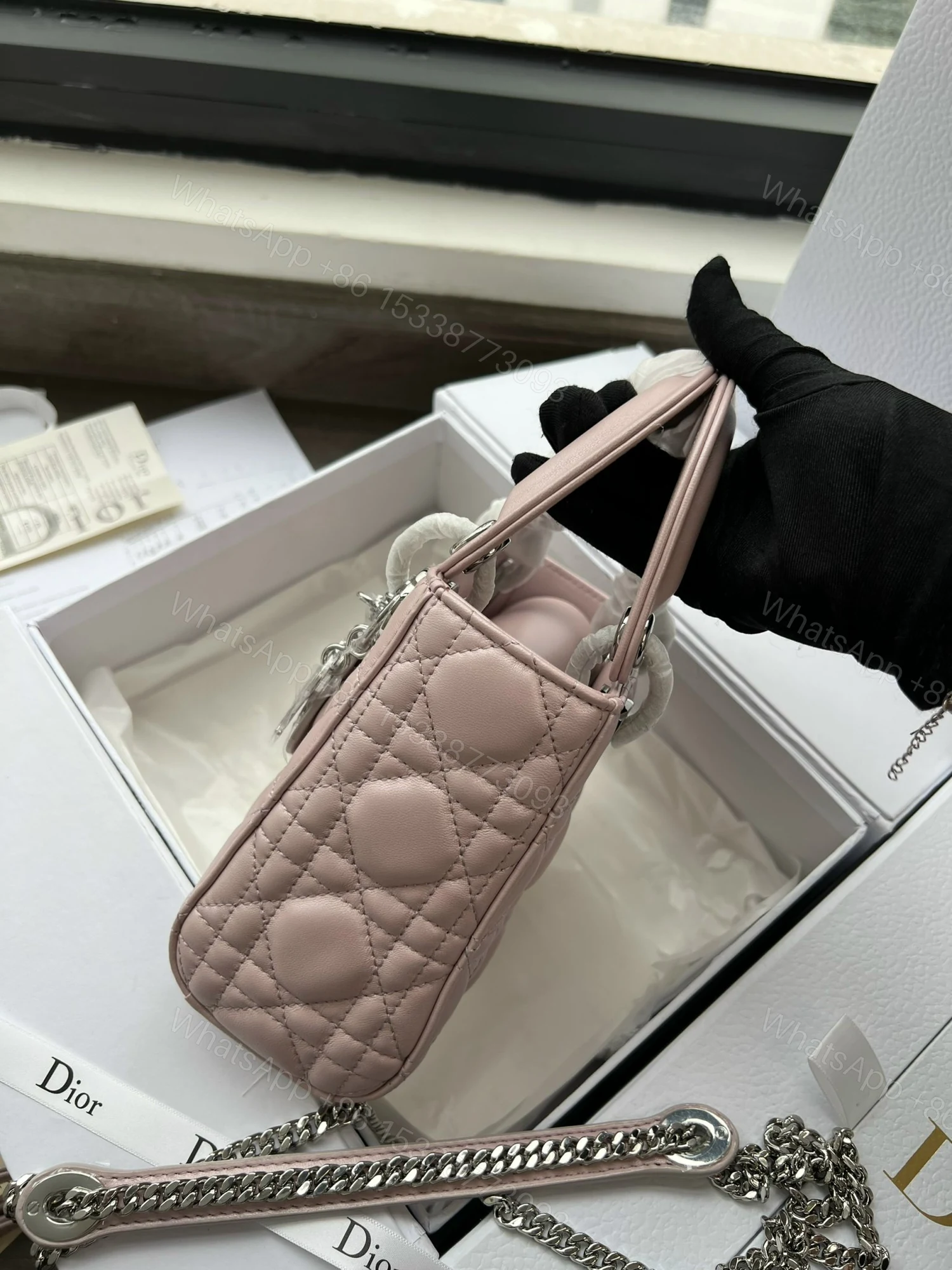 View 7 of Dior Lady Mini 3-Pocket Handbag Rep 1:1 High-Quality Pink 17cm