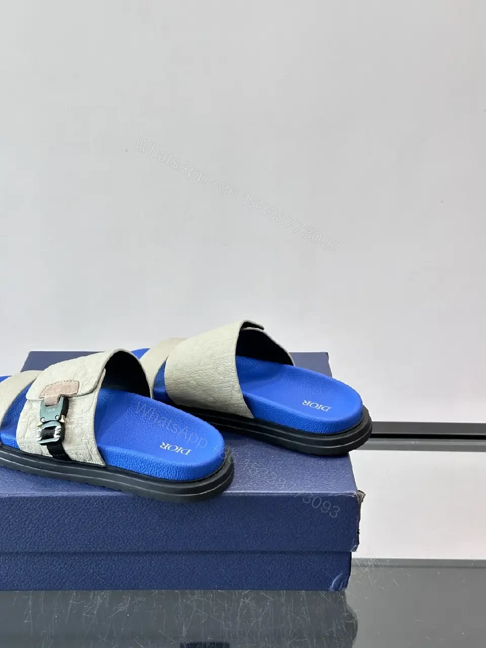 View 10 of Blue Leather Casual Buckle Strap Dior Sandals
