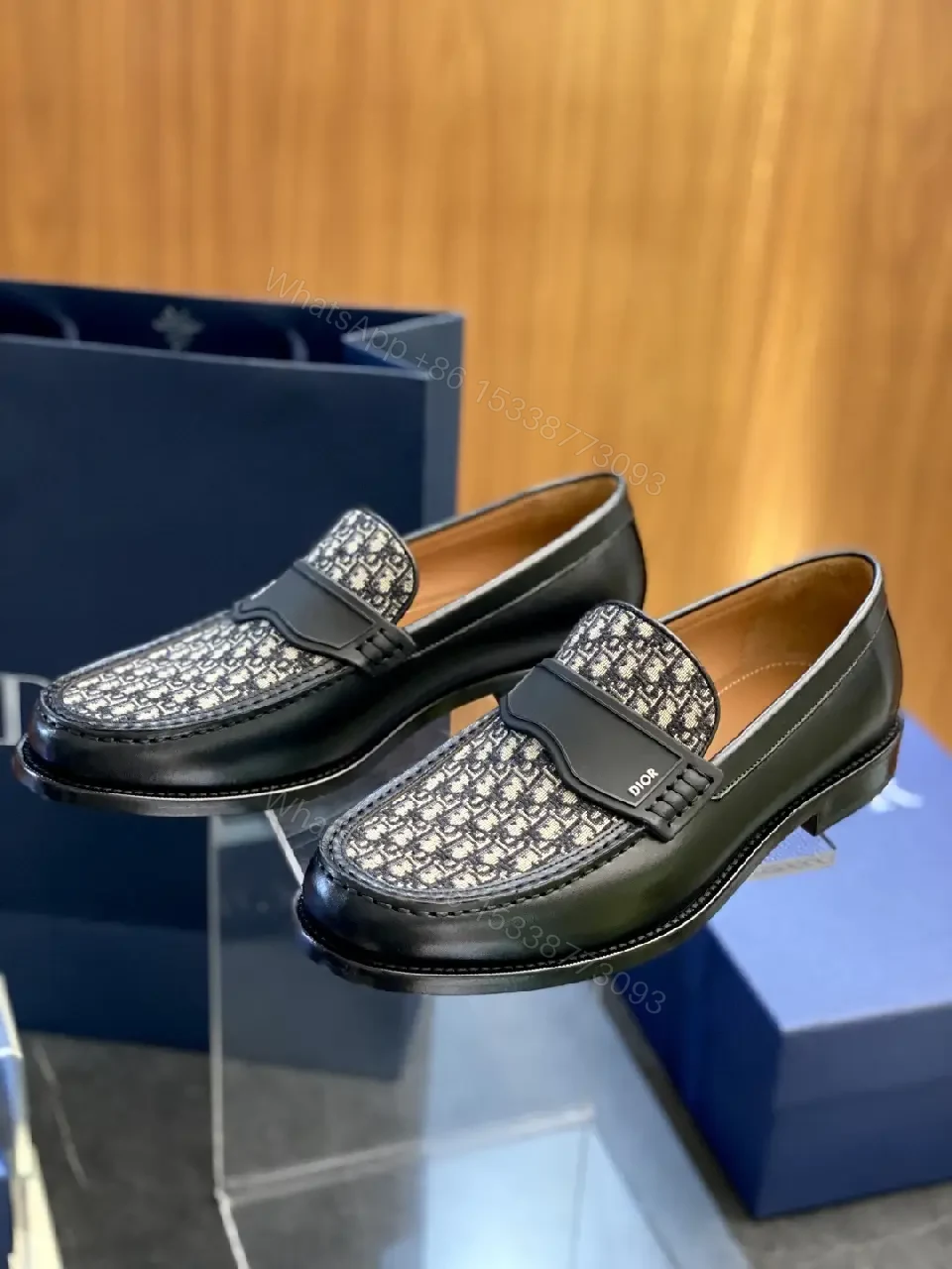 View 8 of Black Leather Dior-Pattern Slip-On Loafers