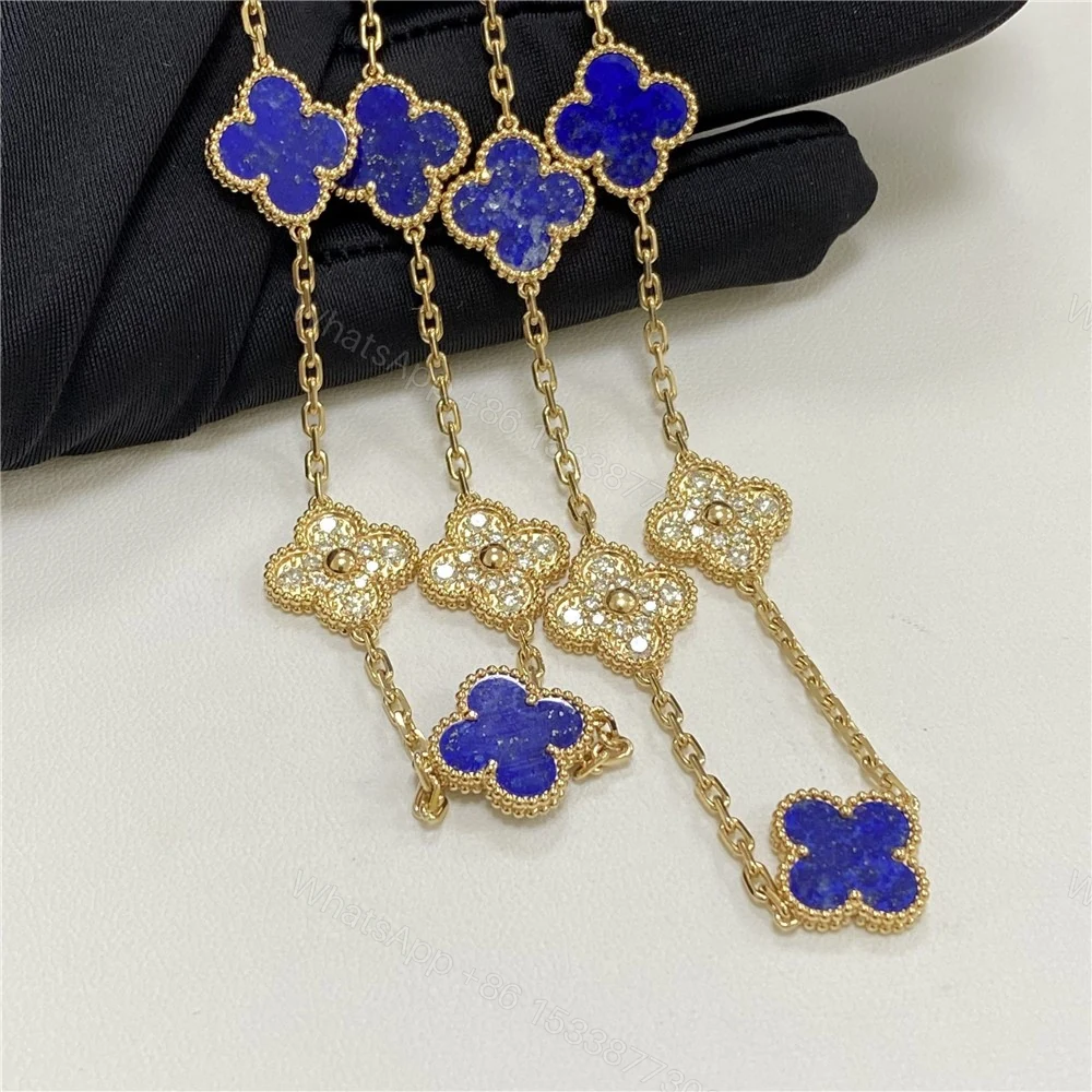 View 4 of Van Cleef & Arpels 18K Yellow Gold 20 Motifs Diamonds And Lapis Alhambra Necklace