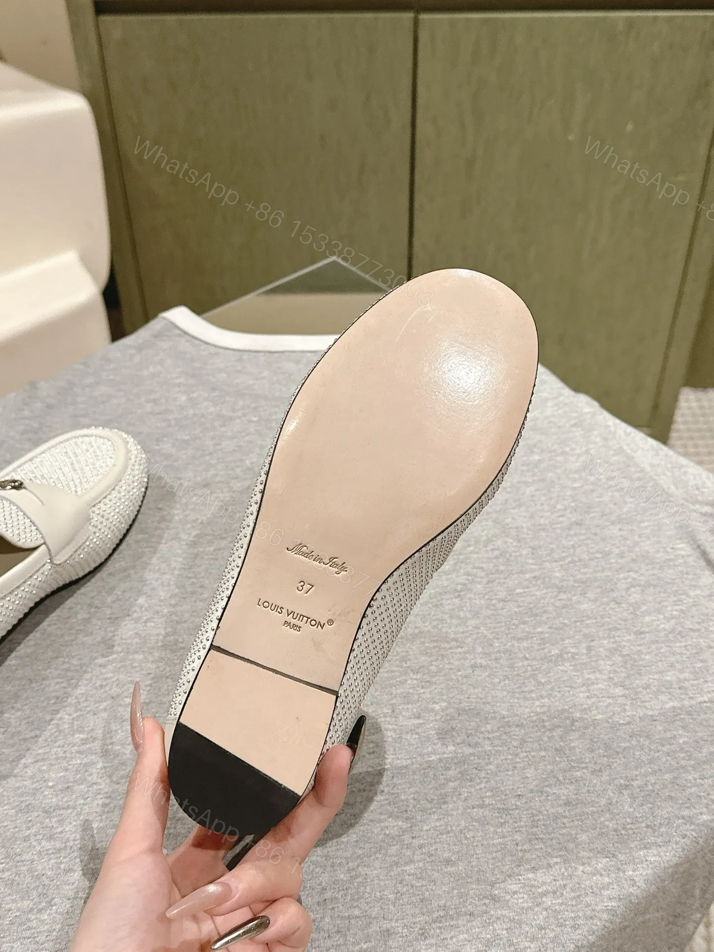 View 2 of LV Women White Leather Studded Loafers