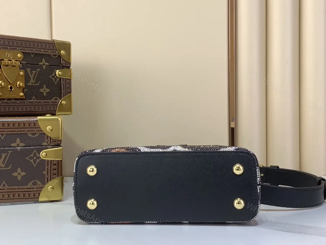 View 3 of Leopard Glitter Sequined Top-Handle Bag with LV Clasp