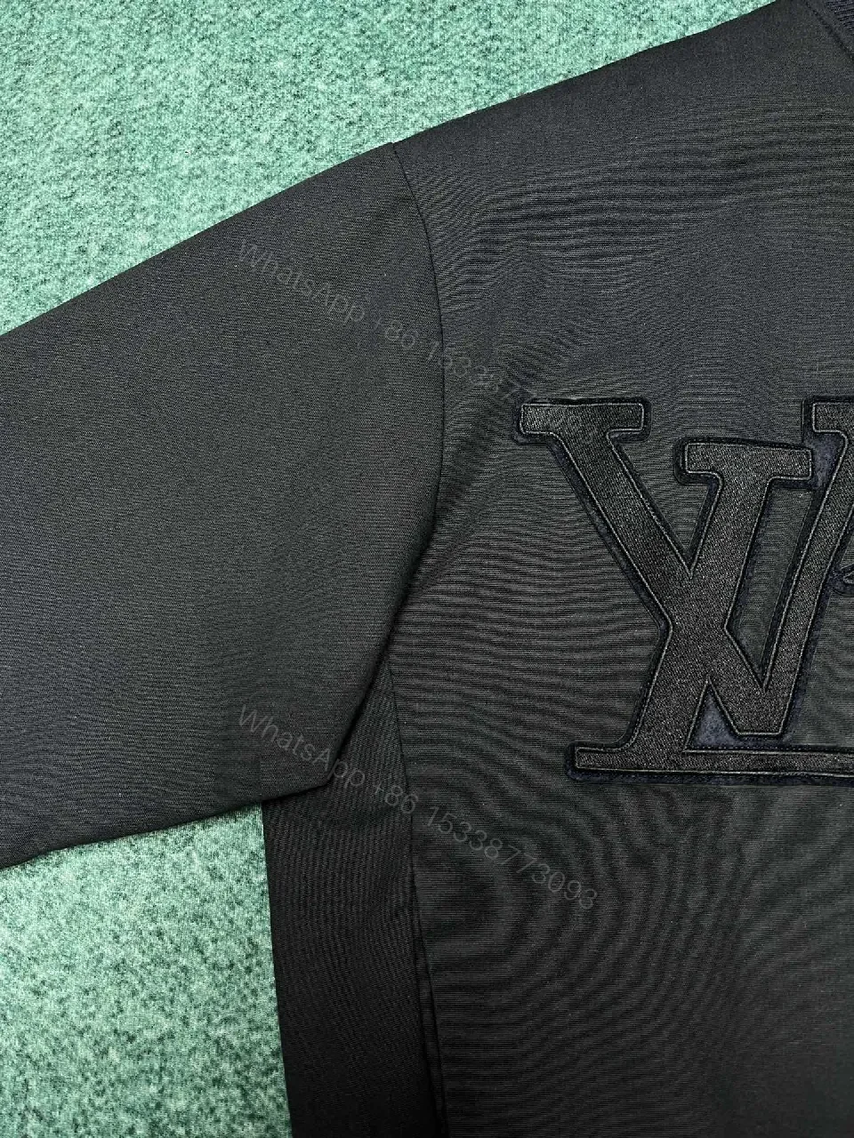 View 8 of Black Embroidered Satin-Texture Varsity Jacket, Luxe Streetwear