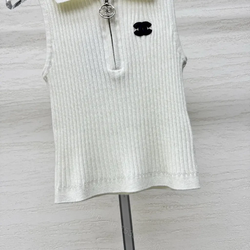 View 9 of White Knit Polo Vest, Ribbed Texture, Sleek Zip Mock-Neck Polo