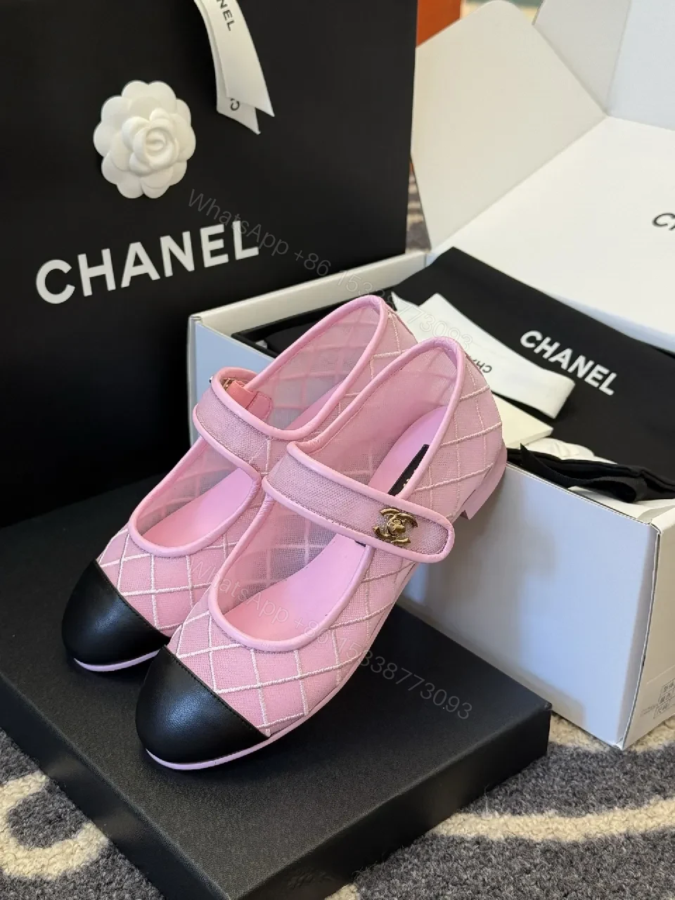 View 4 of Pink Quilted Mary Jane Sneakers with Black Cap & Gold Hardware