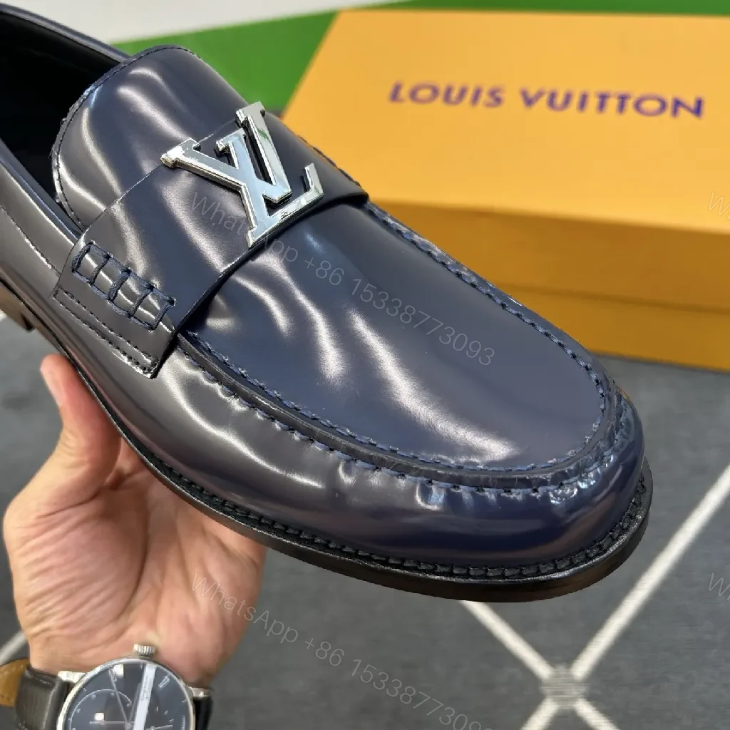 View 7 of Glazed Calfskin Loafer with Signature LV Hardware