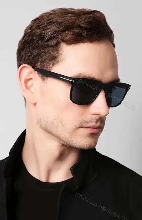 View 9 of Bold Black Acetate Sunglasses - Amber Lenses, Tom Ford Style