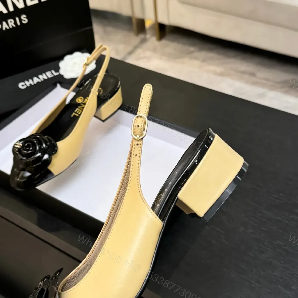 View 8 of Two-Tone Slingback Pumps with Rose Detail - Sophisticated Comfort
