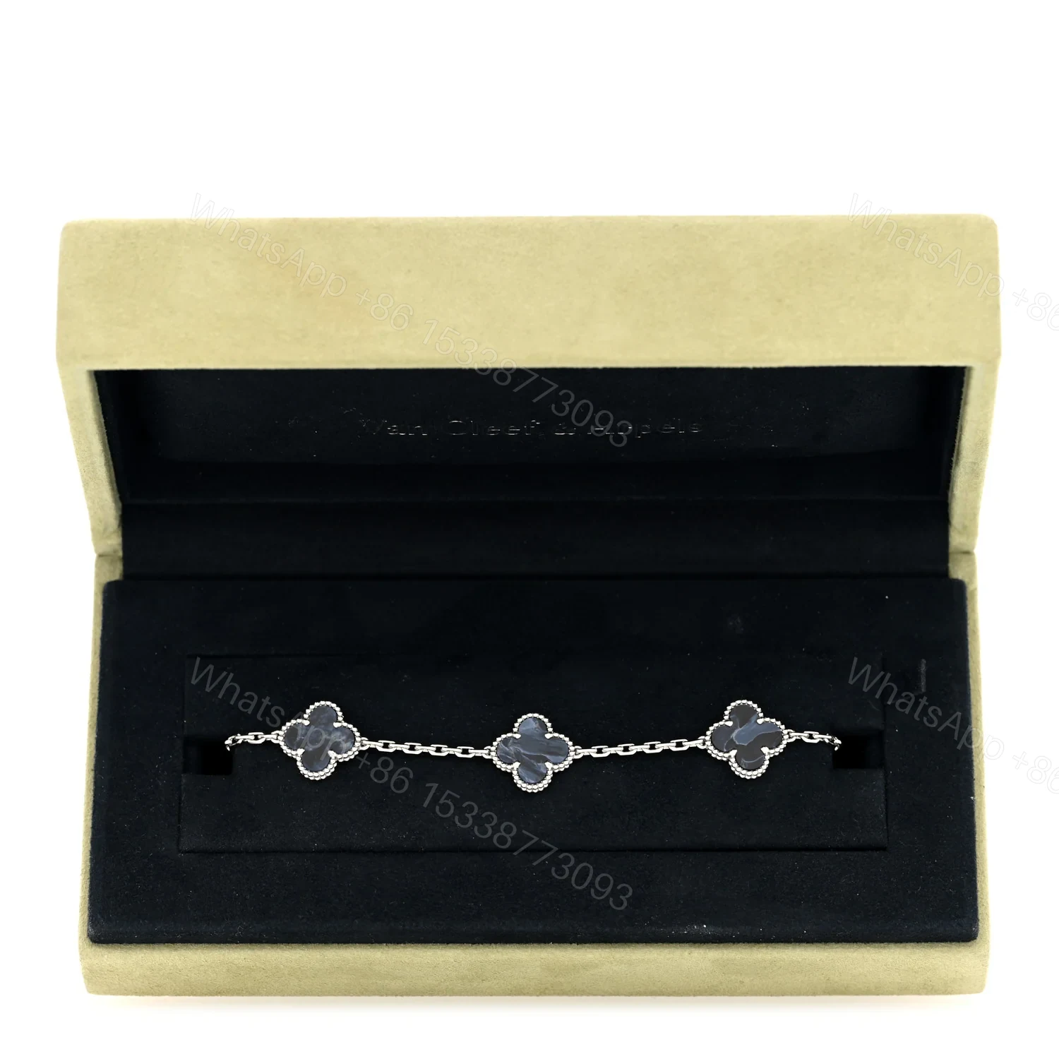 View 5 of Van Cleef Arpels Vintage Alhambra 5 Motif Bracelet Pietersite 18K White Gold