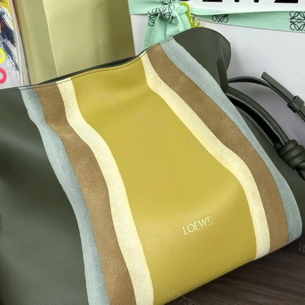 View 6 of 高仿Loewe*Flamenco系列5686拼皮單肩包黃綠色中號免檢版