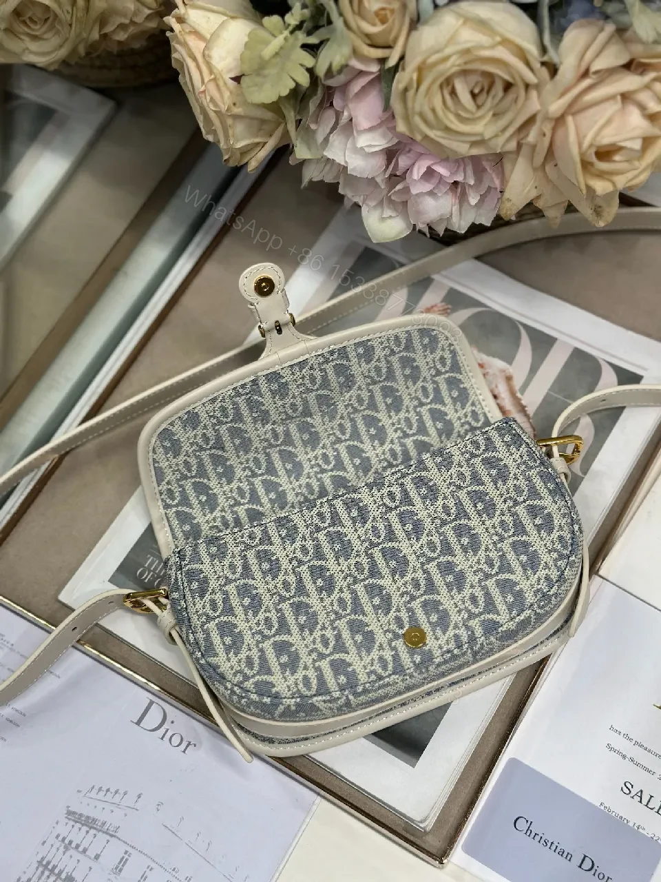 View 6 of Patterned Crossbody: Luxe Compact Elegance, Gold Hardware, Structured Flap