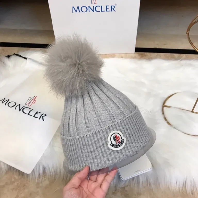 View 3 of Cozy Grey Moncler Beanie: Premium Knit Warmth & Logo Style