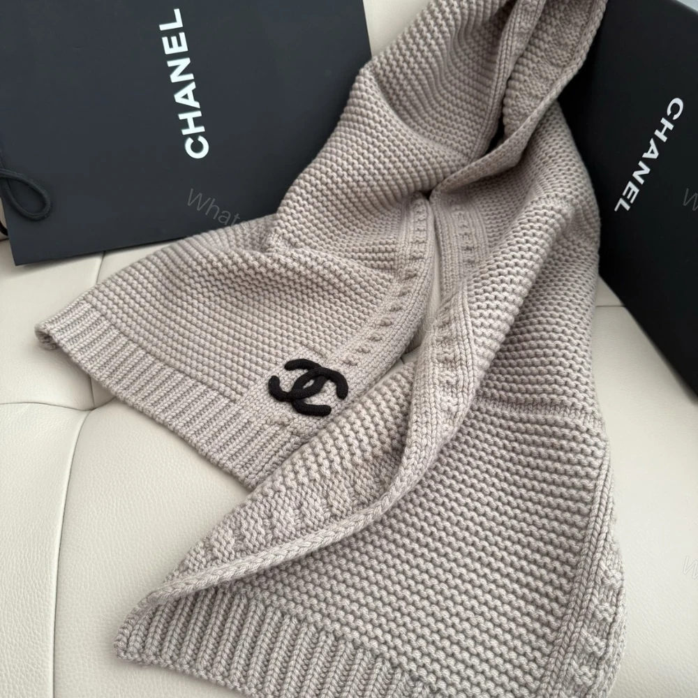 View 3 of Chanel Cashmere Knit Scarve Beige