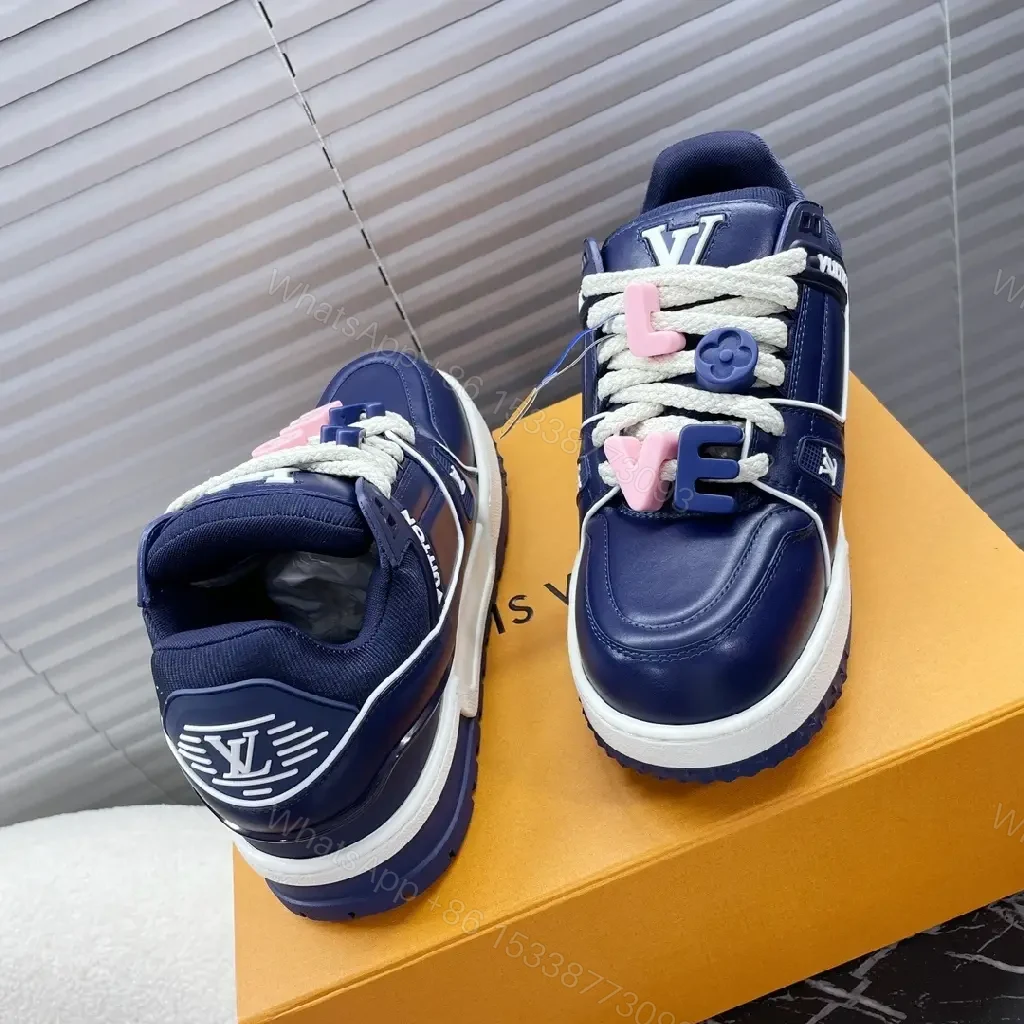 View 4 of Navy Leather High-Top Sneakers with Charms and LV-Inspired Accents