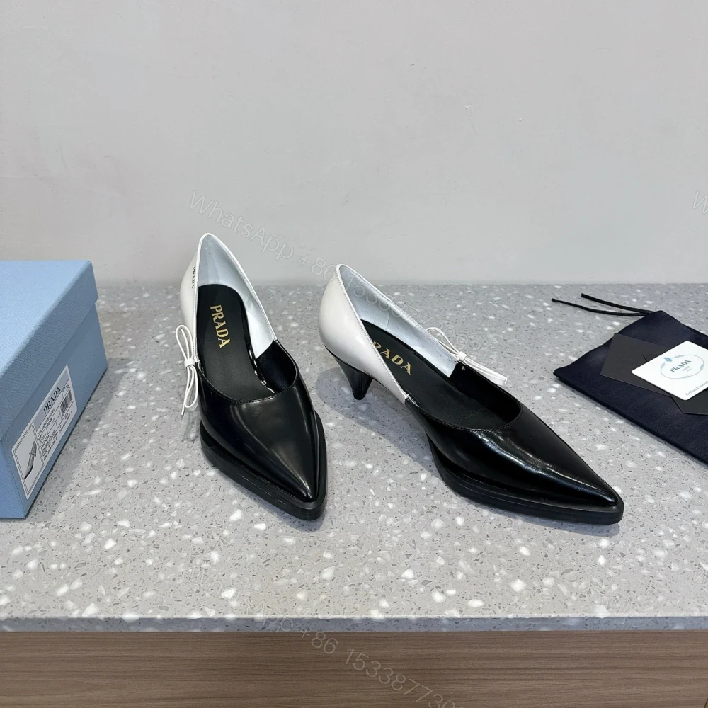 View 5 of 高仿Prada*1I751A尖頭錐形跟高踭鞋5.5CM黑白色免檢版