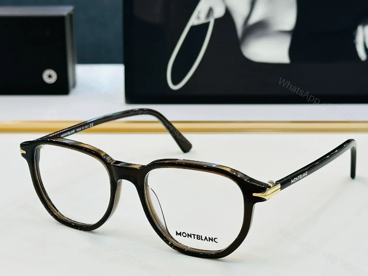 View 2 of Bold Black Montblanc-Style Eyeglasses: All-Day Comfort, Gold Details