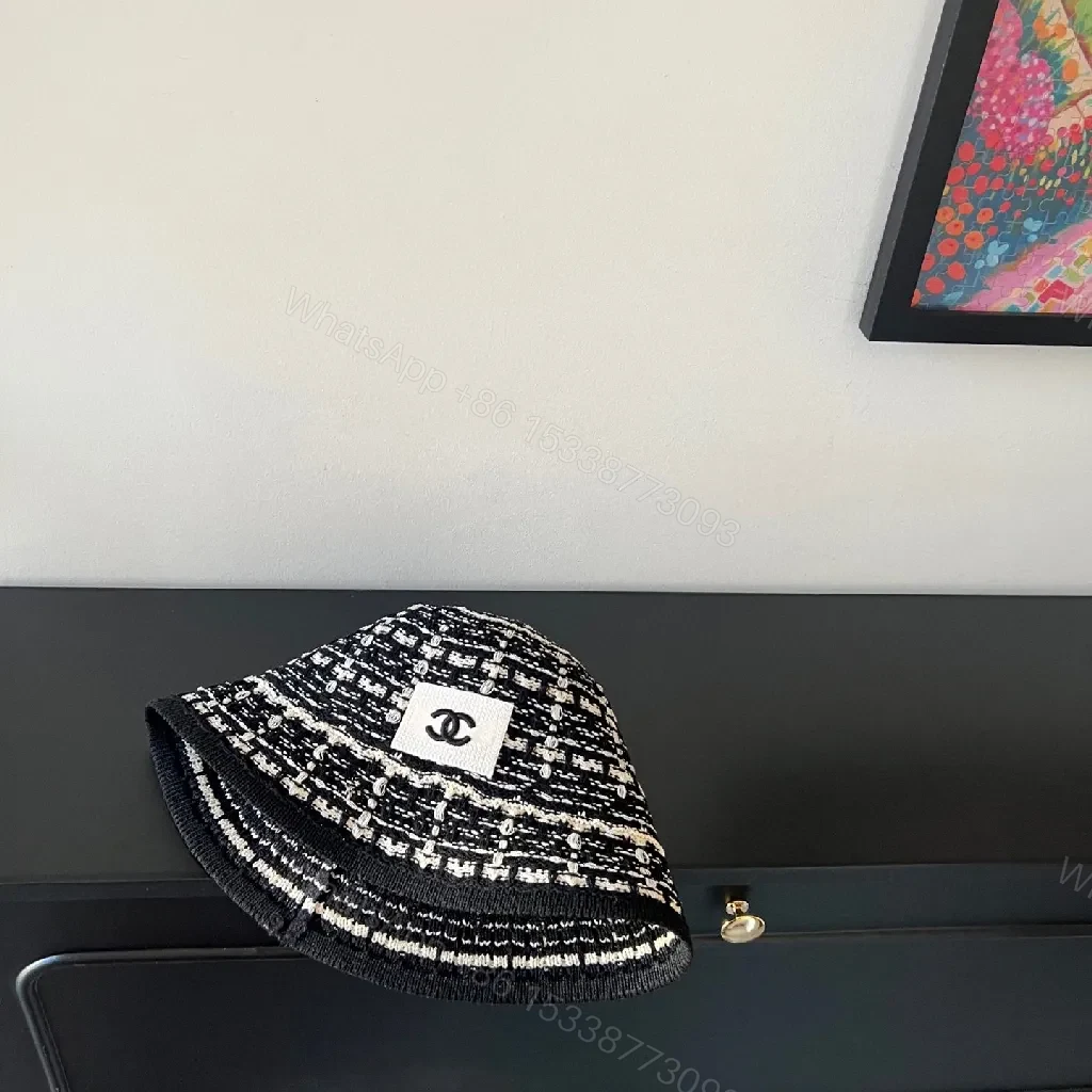 View 4 of Textured Black Bucket Hat | Tweed-Style Knit, Logo Patch, Classic