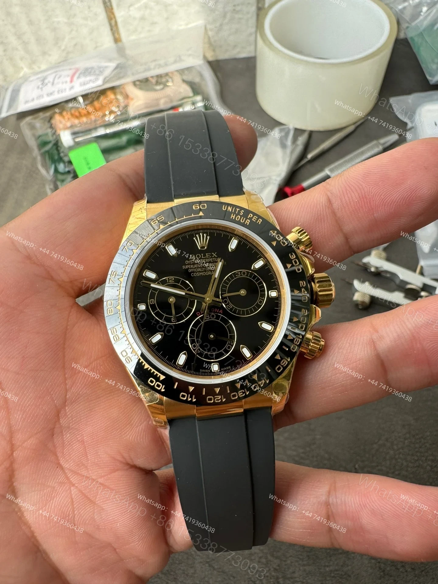 View 2 of Rolex Daytona 1:1 Replica – M116518LN-0035 Black Dial Gold Case 4130 Super Clone