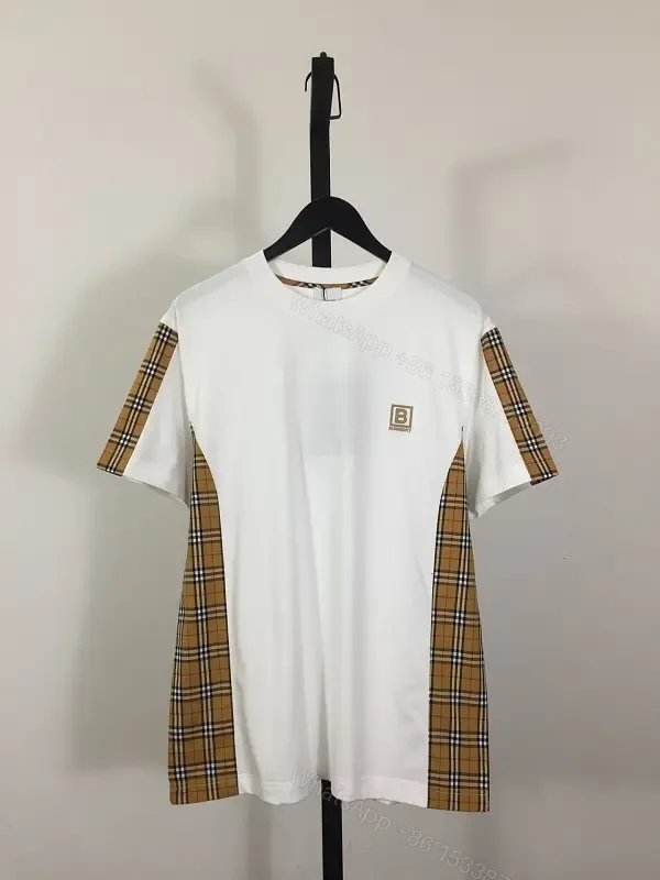 White Cotton Tee with Plaid Paneling – Casual Luxe Comfort — view 1