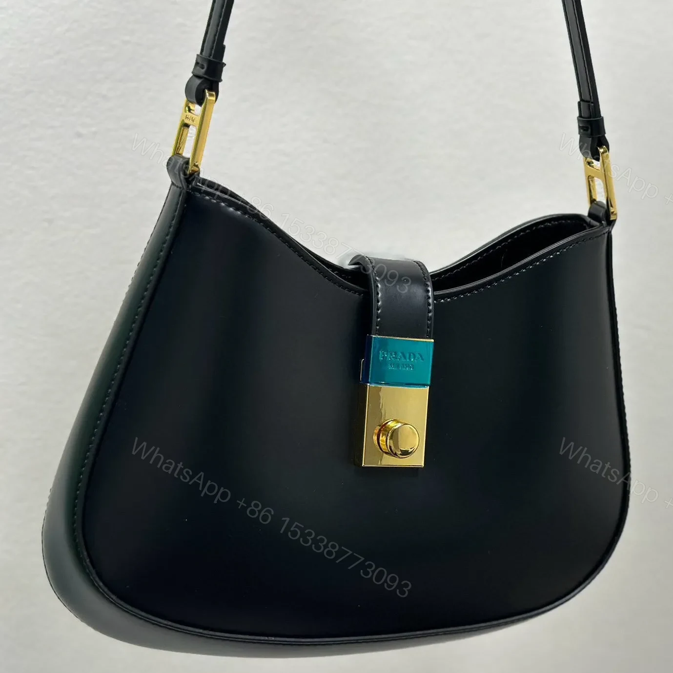 View 4 of CLEO SHOULDER BAG 26 IN BLACK BRUSHED LAMBSKIN GOLD HARDWARE