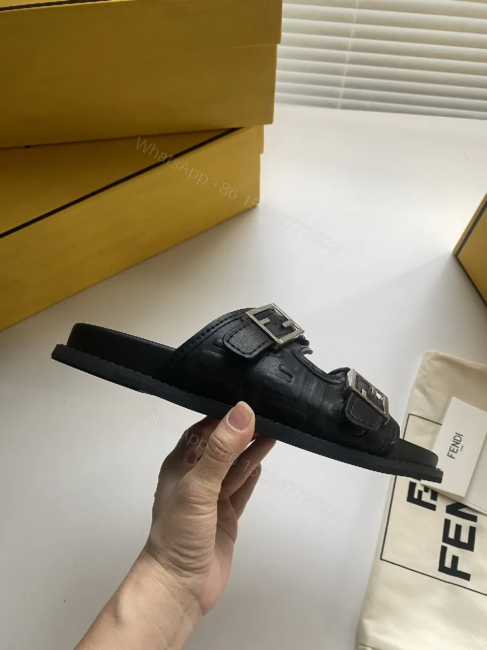 View 3 of Bold Leather Slides with Signature Detailing – Everyday Opulence
