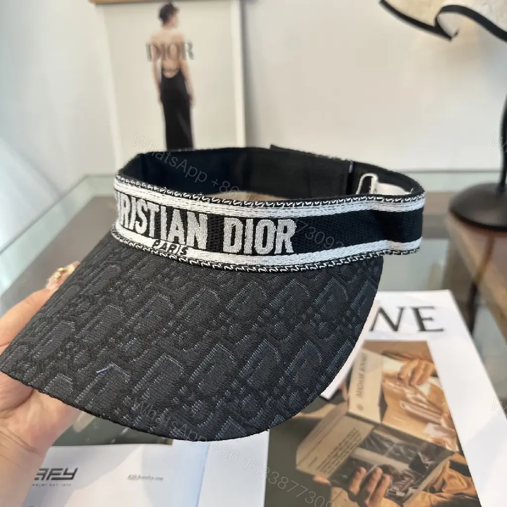 View 9 of Black Textured Visor Cap with Geometric Pattern and Embroidered DIOR