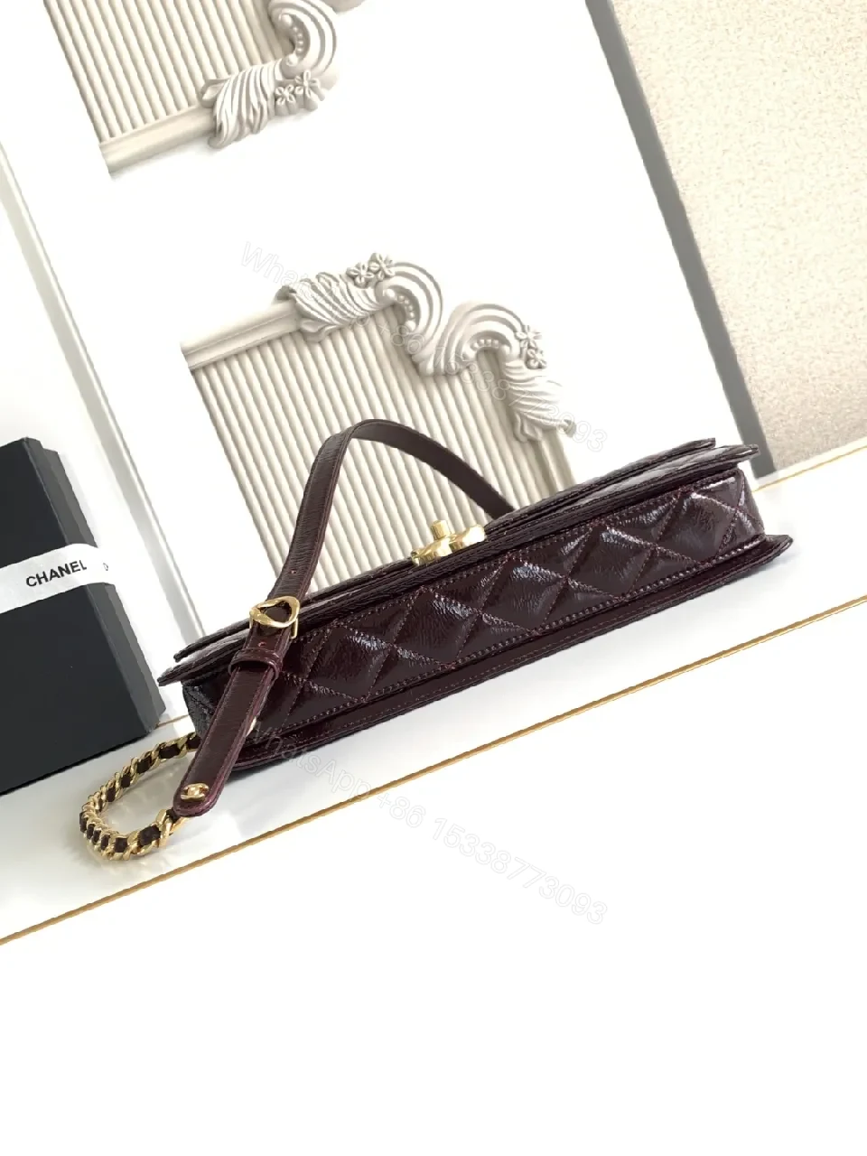 View 5 of Glam Quilted Burgundy Leather Shoulder Bag, Compact Luxury